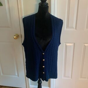Vintage Women’s Pendleton Vest/ Sleeveless Navy & Green Trim Cardigan- Size M